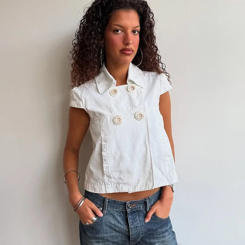 Big Button Short Sleeve Blouse