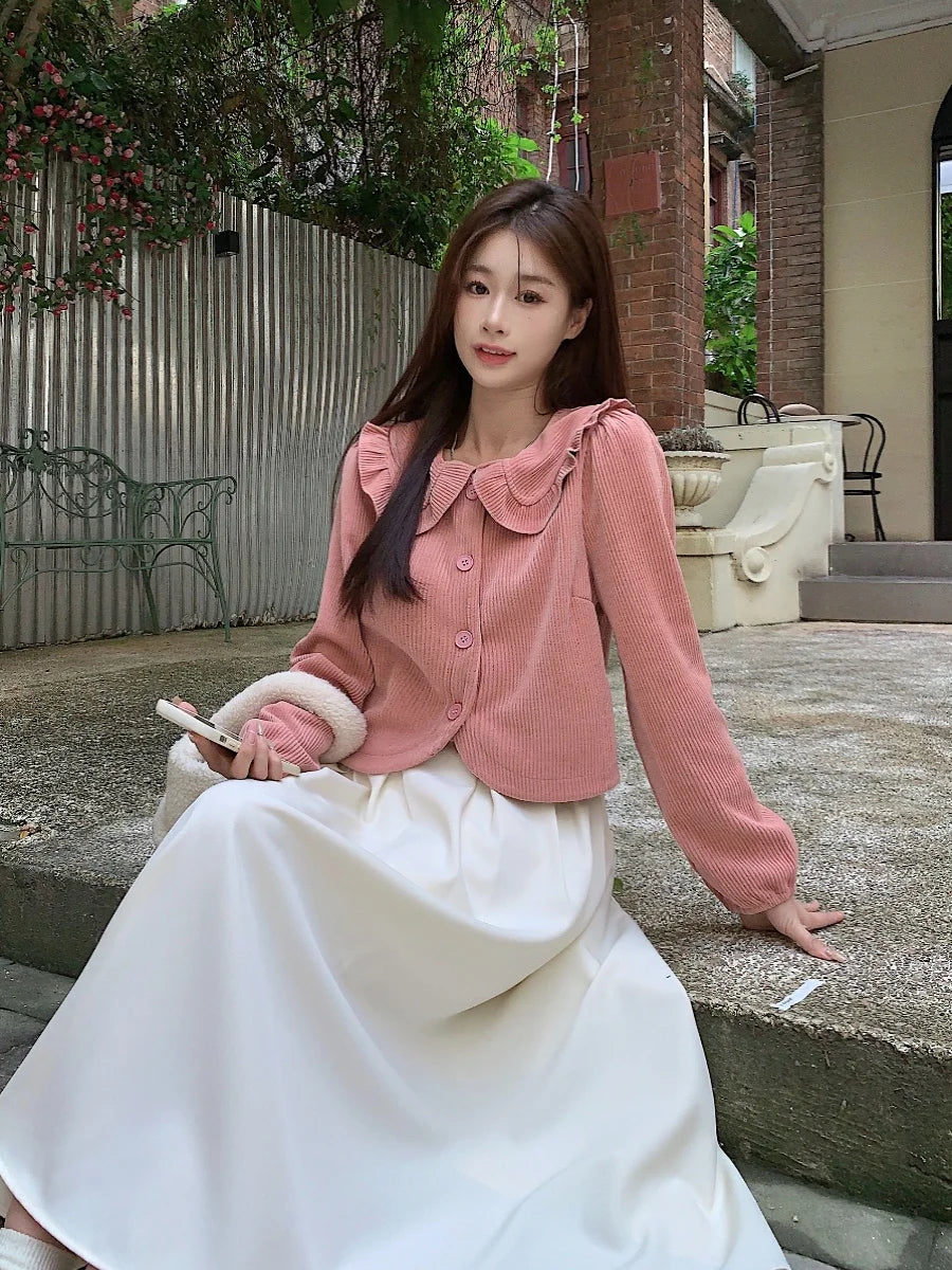 Corduroy Collar Cardigan