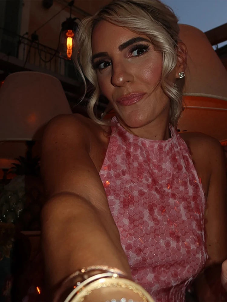 Halter Neck Sequin Bead Dress