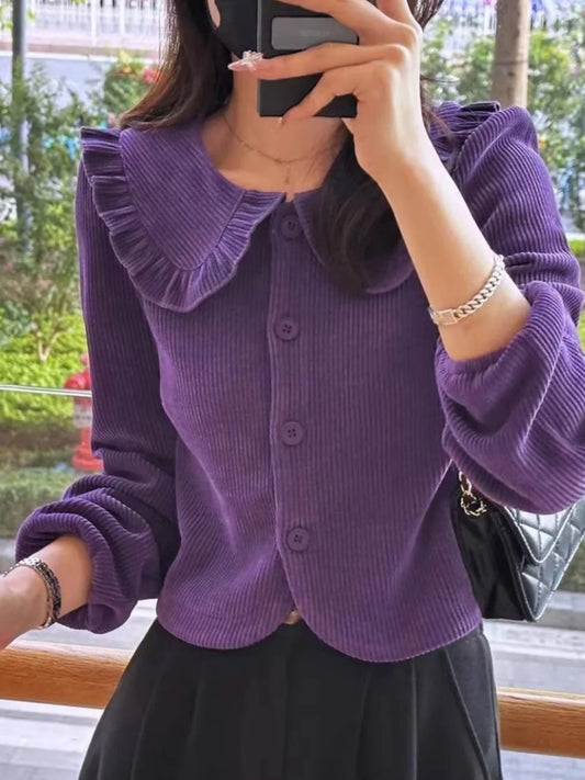 Corduroy Collar Cardigan