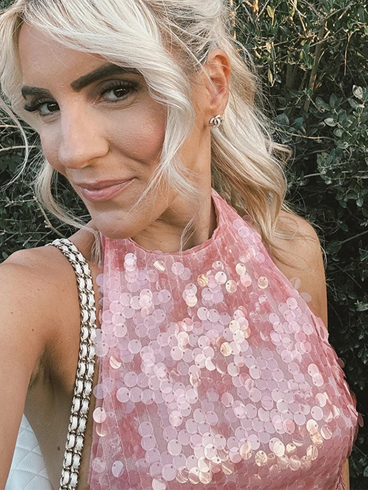 Halter Neck Sequin Bead Dress