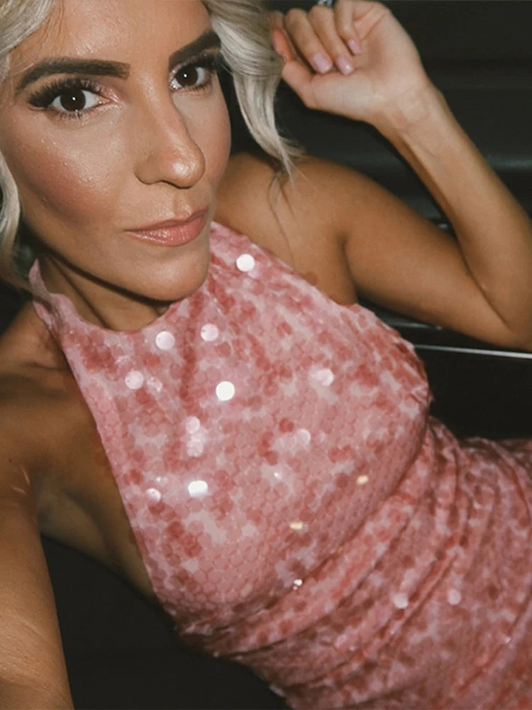 Halter Neck Sequin Bead Dress