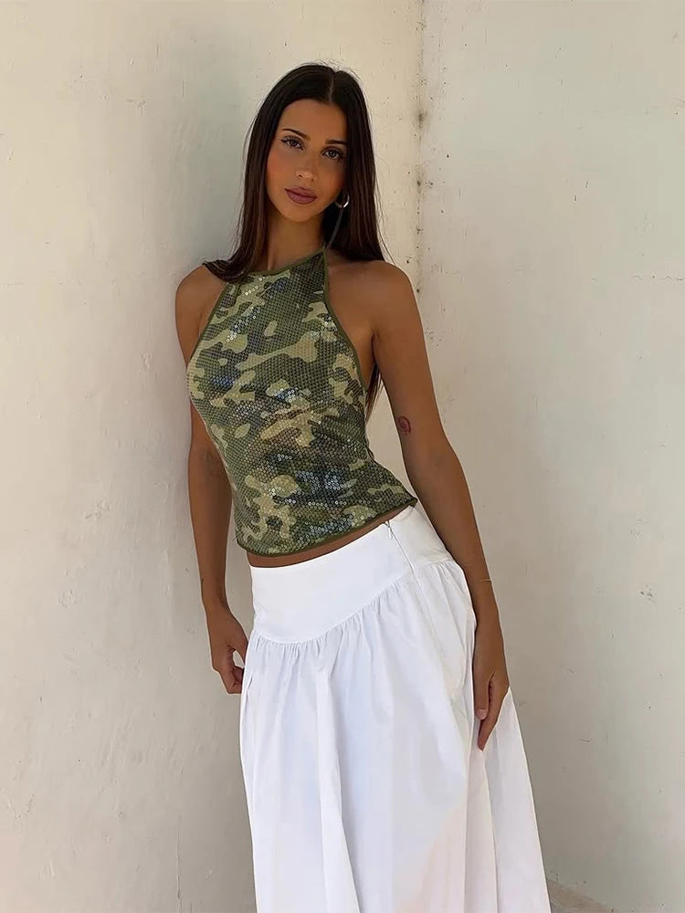 Camouflage Print Sequins Camisole