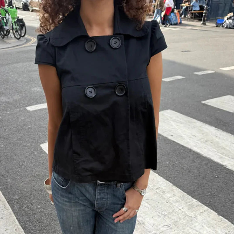 Big Button Short Sleeve Blouse