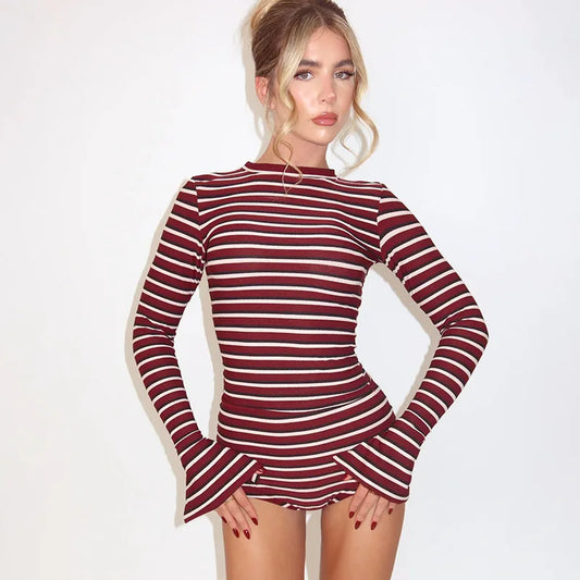 Striped Pullover Top And Shorts Set