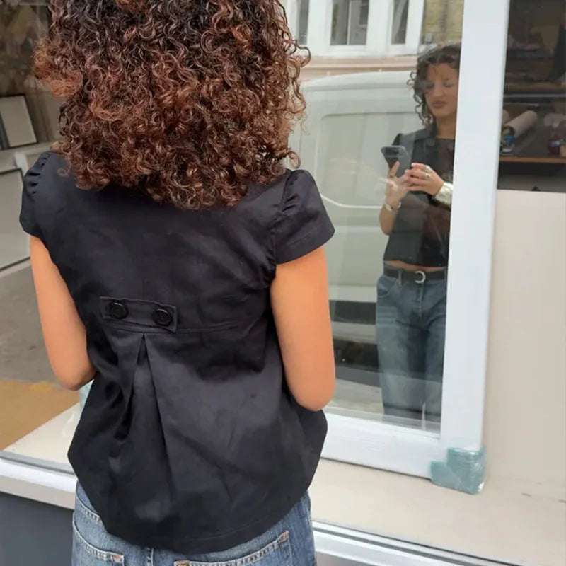 Big Button Short Sleeve Blouse