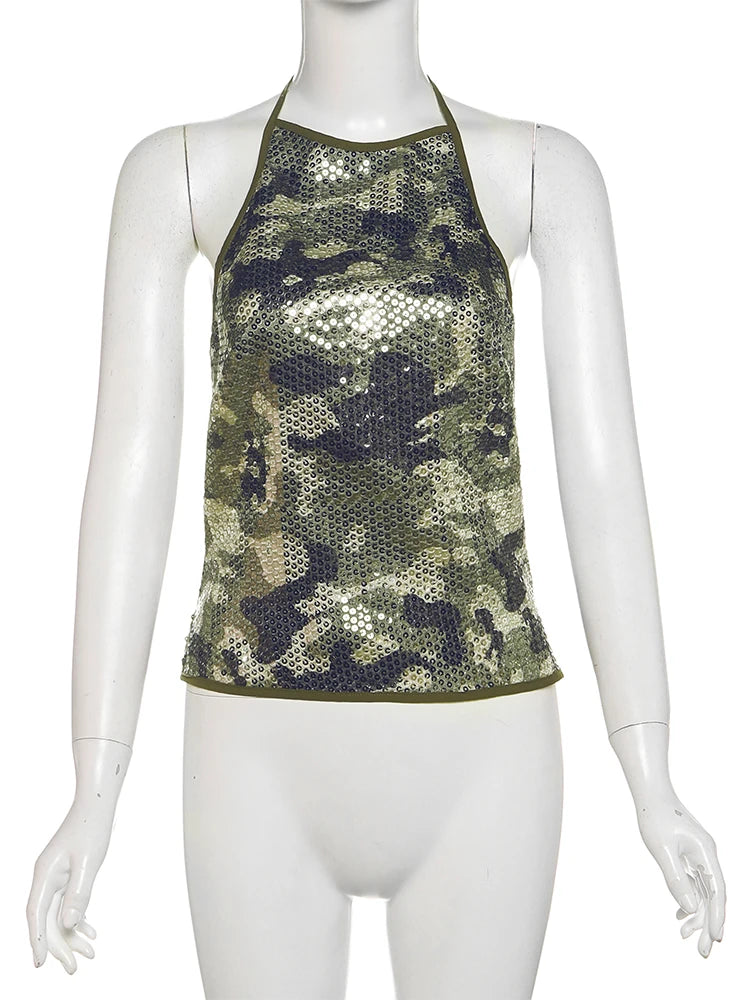 Camouflage Print Sequins Camisole