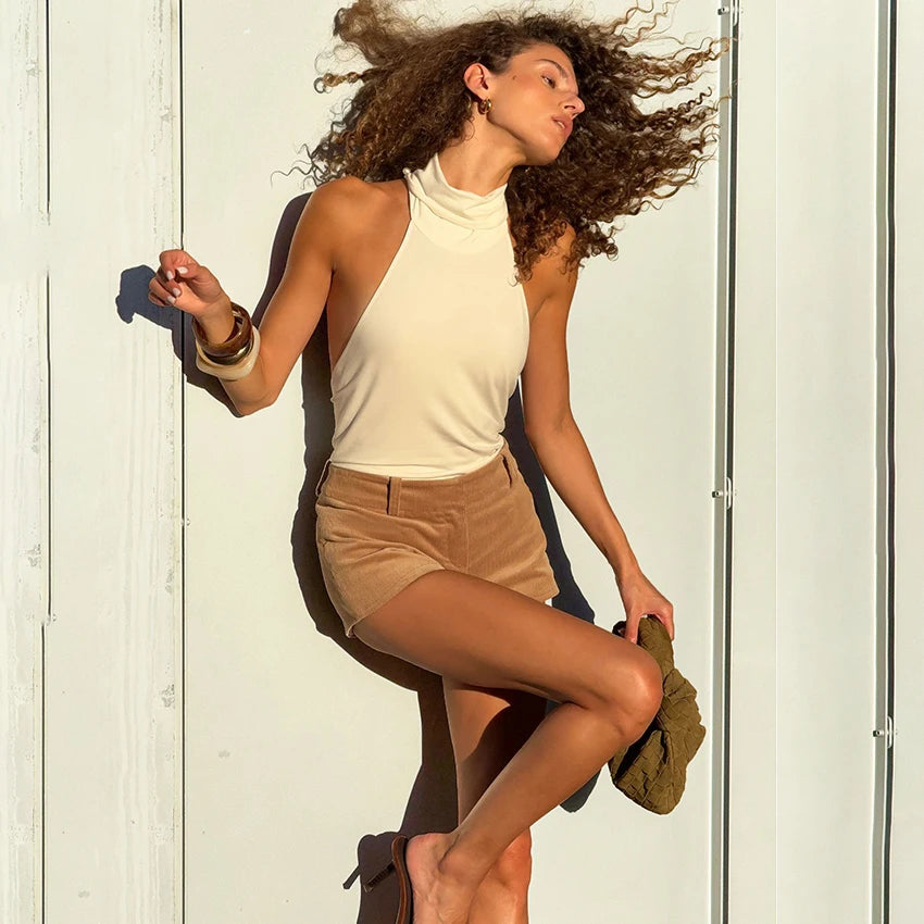 Corduroy Beige Shorts