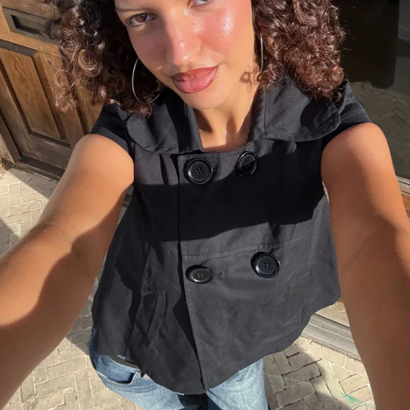 Big Button Short Sleeve Blouse