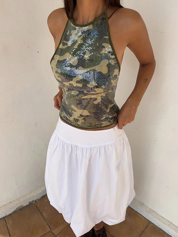 Camouflage Print Sequins Camisole